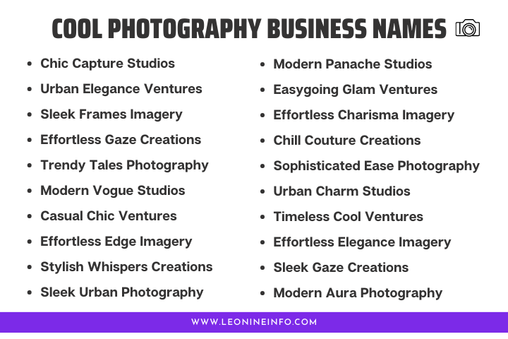 Cool Photography Business Names with Modern Flair 