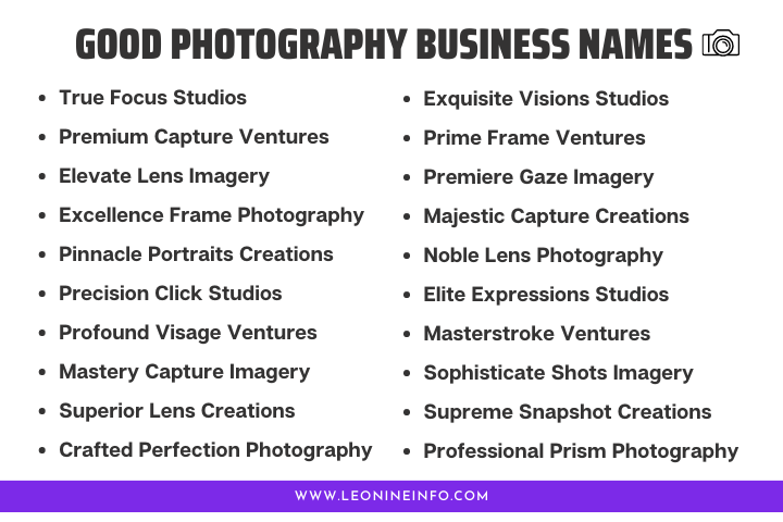 Good Photography Business Names for Quality Services 