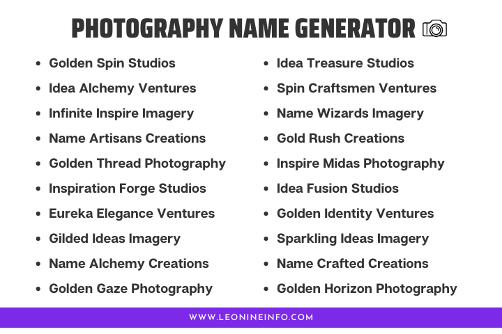 Photography name generator inspiring business title ideas