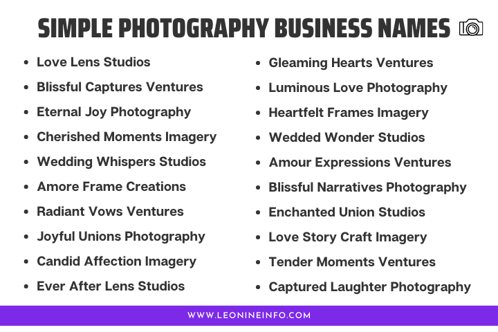 Simple Photography Business Names that Make an Impact 