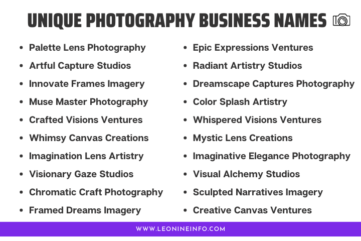 Unique Photography Business Names for Portfolios 